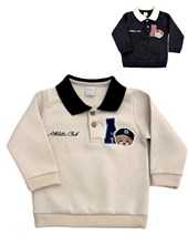 Buzo cuello polo de frisa con estampa.Pilim