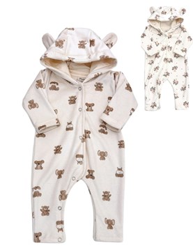 Enterito estampado con capucha de osito en plush.Pilim