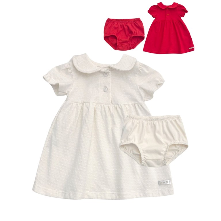 Vestido plumeti con cuello y cartera con bombacha. pilim
