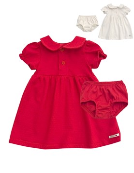 Vestido plumeti con cuello y cartera con bombacha. pilim