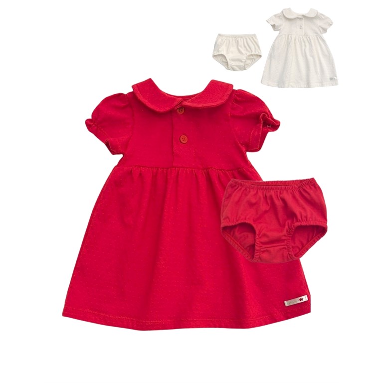 Vestido plumeti con cuello y cartera con bombacha. pilim