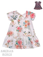 VESTIDO BEBA MANGA CORTA CON ESPALDA ABIERTA Y VOLADOS ALGODON ESTAMPADO PILIM