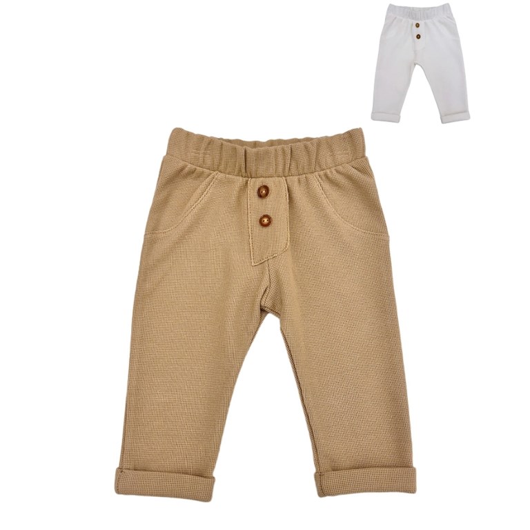 PANTALON LARGO PARA BEBE EN WAFFLE CON LYCRA LISO PILIM