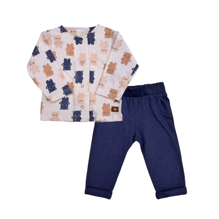 CONJUNTO BEBE ALGODON SAQUITO ESTAMPADO Y PANTALON LISO PILIM