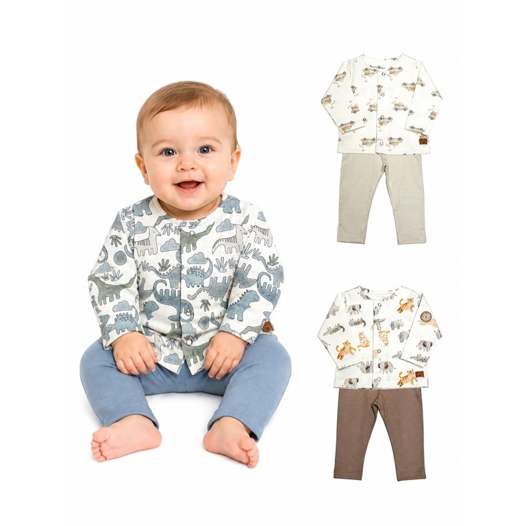 SET  BEBE SAQUITO ESTAMPADO Y PANTALON LISO.  PILIM