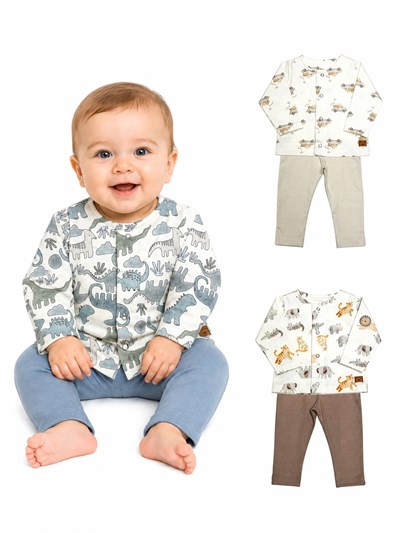 SET  BEBE SAQUITO ESTAMPADO Y PANTALON LISO.  PILIM