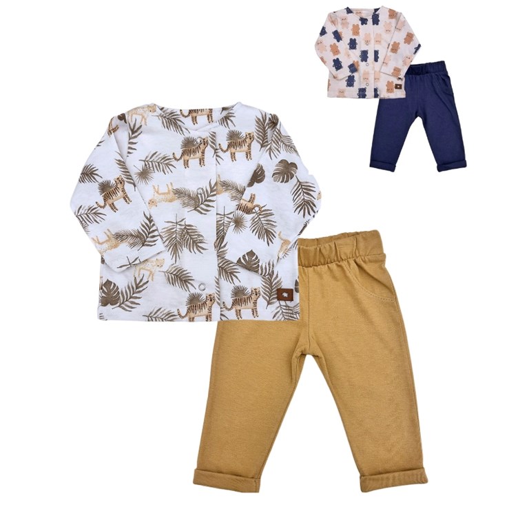 CONJUNTO BEBE ALGODON SAQUITO ESTAMPADO Y PANTALON LISO PILIM