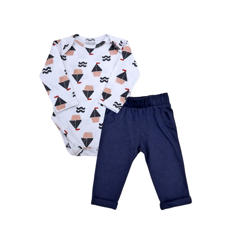 SET DE BODY ESTAMPADO DE JERSEY Y PANTALON PARA BEBE PILIM