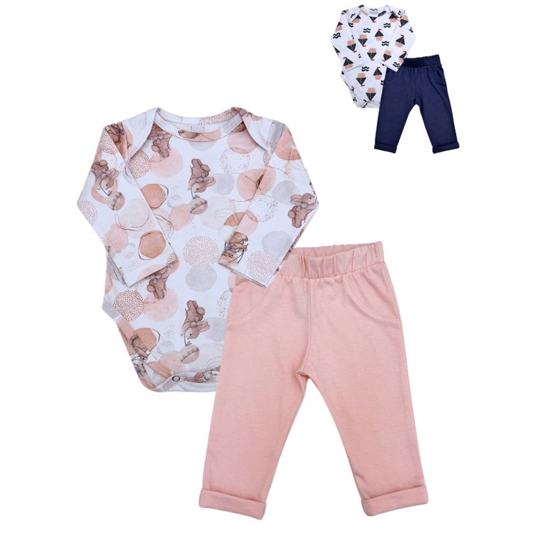 SET DE BODY ESTAMPADO DE JERSEY Y PANTALON PARA BEBE PILIM