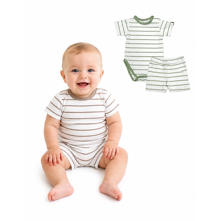 SET BODY MANGA CORTA Y SHORT DE ALGODON CANALE RAYADO ELASTIZADO. PILIM