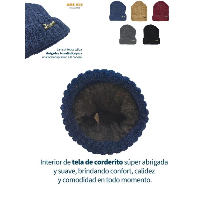 GORRO CON TELA CORDERITO EN EL INTERIOR. VARIOS COLORES. TALLE 1: HASTA 6 AÑOS TALLE 2: 7 A 16 AÑOS. MAC FLY