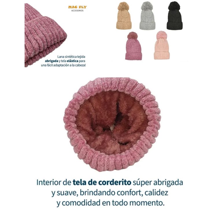 GORRO LANA C/CORD EN EL INTERIOR Y POMPON. VARIOS COLORES . TALLE 1: HASTA 6 AÑOS TALLE 2: DE 7 A 16 AÑOS . MACFLY
