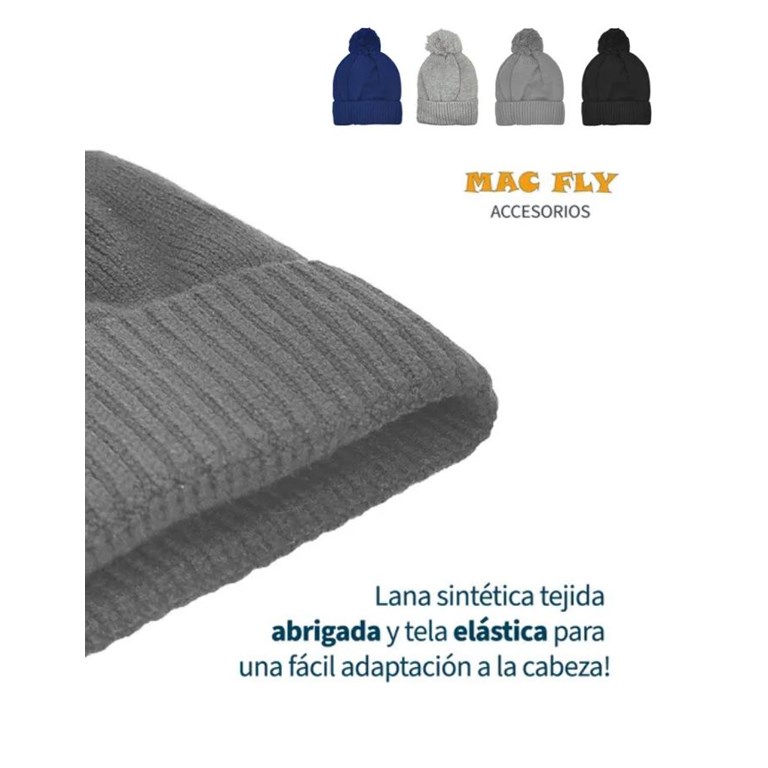 GORRO LANA CON CORDERITO EN EL INTERIOR Y POMPON LISO COLEGIAL. TALLE 1: HASTA 6 AÑOS TALLE 2: DE 7 A 16 AÑOS MACFLY