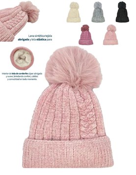 GORRO CON POMPON LISO CON CORDERITO EN EL INTERIOR. VARIOS COLORES. TALLE 1: HASTA 6 AÑOS TALLE 2: DE 7 A 16 AÑOS MACFLY