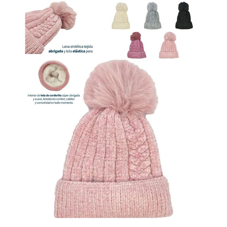 GORRO CON POMPON LISO CON CORDERITO EN EL INTERIOR. VARIOS COLORES. TALLE 1: HASTA 6 AÑOS TALLE 2: DE 7 A 16 AÑOS MACFLY