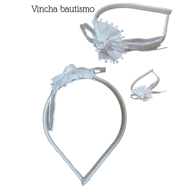 Vincha para bautismo rigida con aplique flor y perla.
