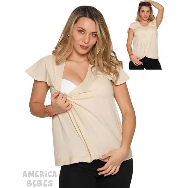 REMERA MANGA CORTA FUTURA MAMA ALGODON NURCING CON NUDO QUE SERA