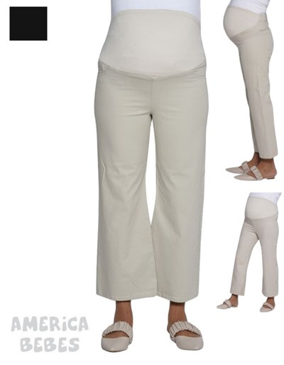 PANTALON DE GABARDINA LISA OXFORD CORTO CON FAJA CRUZADA PARA EMBARAZADAS QUE SERA