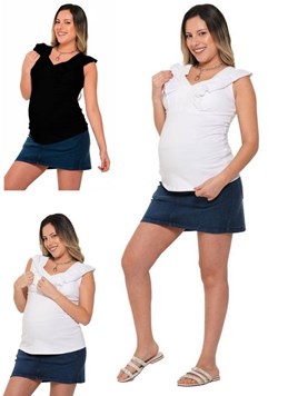 REMERA DE ALGODÓN CON PUNTILLA Y VOLADO PARA AMAMANTAR. QUE SERA