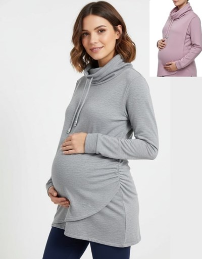 BUZO TELA ESMERILADA CON SISTEMA PARA AMAMANTAR CUELLO POLERA. QUE SERA