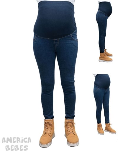 PANTALON DE JEAN CLASICO CON HILO CAMERL Y FAJA ALTA PARA EMBARAZADAS QUE SERA