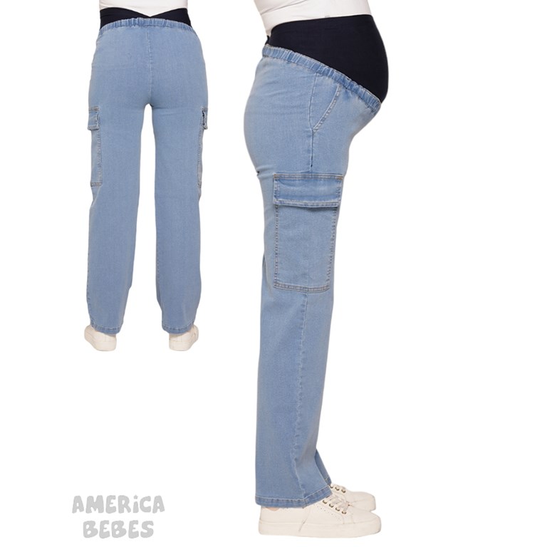 PANTALON CARGO CELESTE CON  FAJA CRUZADA  QUE SERA