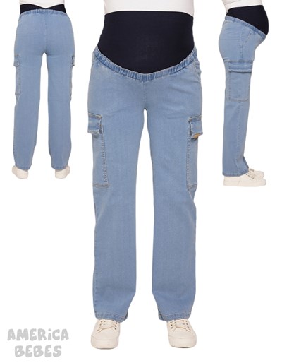 PANTALON CARGO CELESTE CON FAJA CRUZADA