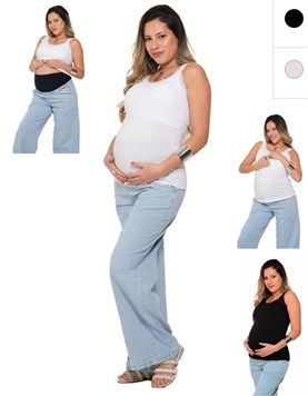 Musculosa de tela algodon elastizado liviano con puntilla en escote y sistema para amamantar.Que sera