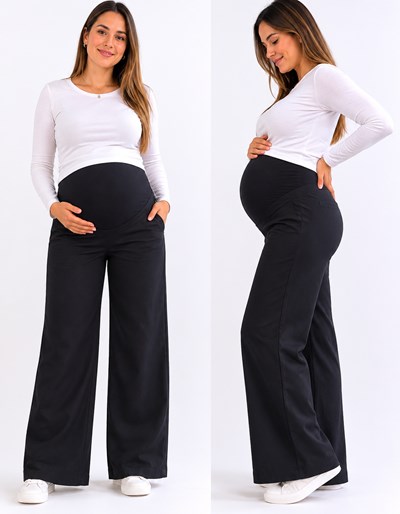 PANTALON GABARDINA ELASTIZADO PIERNA ANCHA CON FAJA DE ALGODON EN PANZA. QUE SERA
