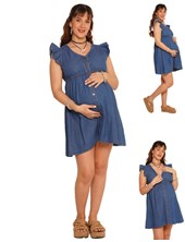 VESTIDO FM JEAN SIN MANGAS COB VOLADOS PARA AMAMANTAR. QUE SERÁ