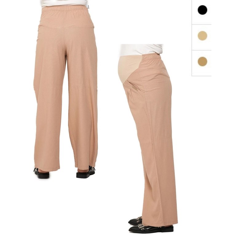 Pantalon de lino pierna ancha con bolsillos y pinza faja elastizada en panza.Que sera
