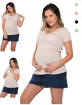 Remera micro morley con puntilla y frunce en busto con sistema para amamantar.Que sera