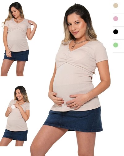 Remera micro morley con puntilla y frunce en busto con sistema para amamantar.Que sera