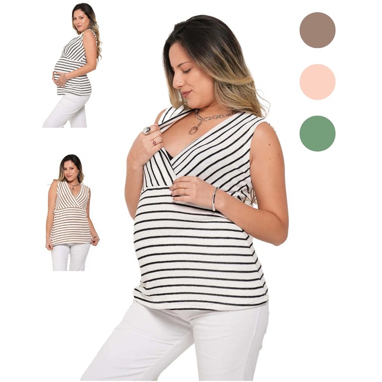 Musculosa hilo tejida rayada con mangas superpuestas.Que sera