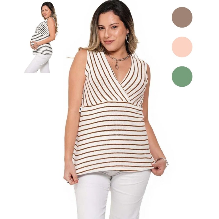 Musculosa hilo tejida rayada con mangas superpuestas.Que sera