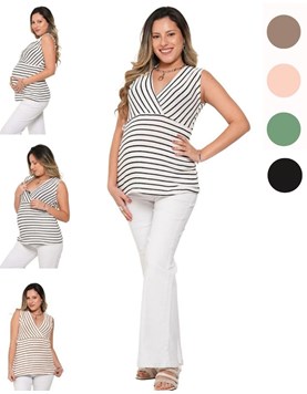 Musculosa hilo tejida rayada con mangas superpuestas.Que sera