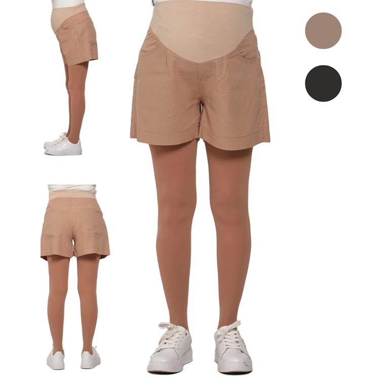 Short de lino con pinzas y faja elastizada en panza.Que sera