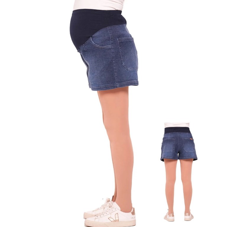 SHORT DE JEAN CON PIERNA ANCHA, FAJA DE ALGODON ELASTIZADO. QUE SERA