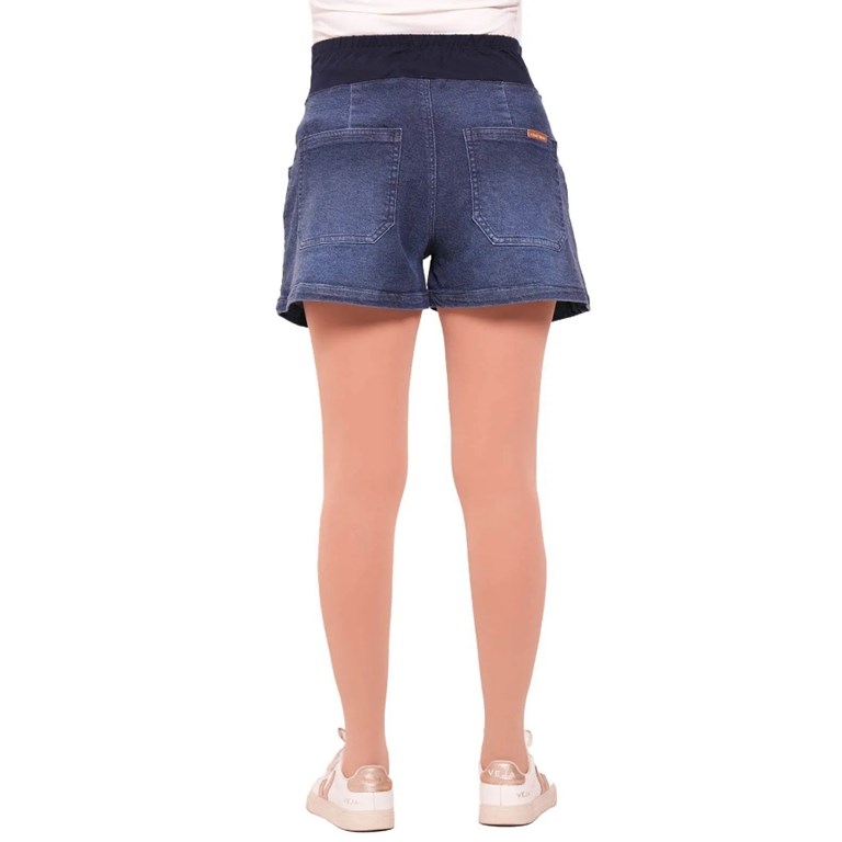 SHORT DE JEAN CON PIERNA ANCHA, FAJA DE ALGODON ELASTIZADO. QUE SERA