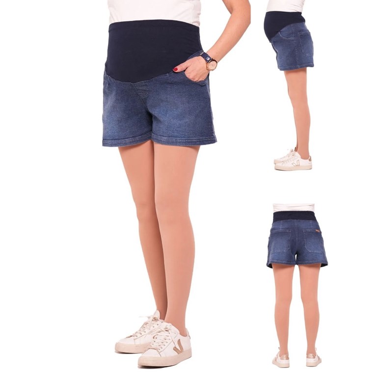 SHORT DE JEAN CON PIERNA ANCHA, FAJA DE ALGODON ELASTIZADO. QUE SERA