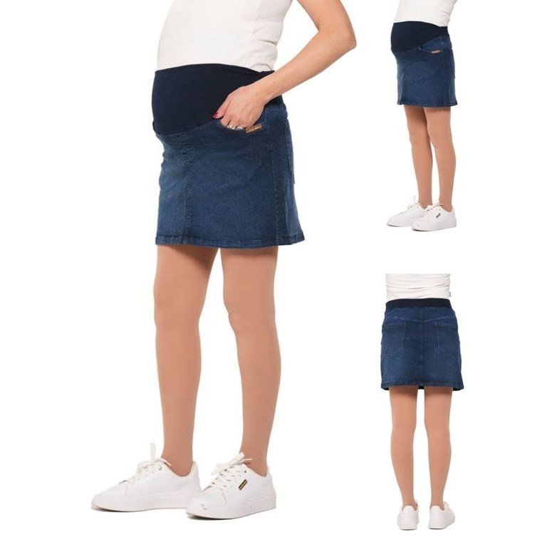 Pollera de jean con faja de algodon elastizada reforzada con elastico en la espalda.Que sera