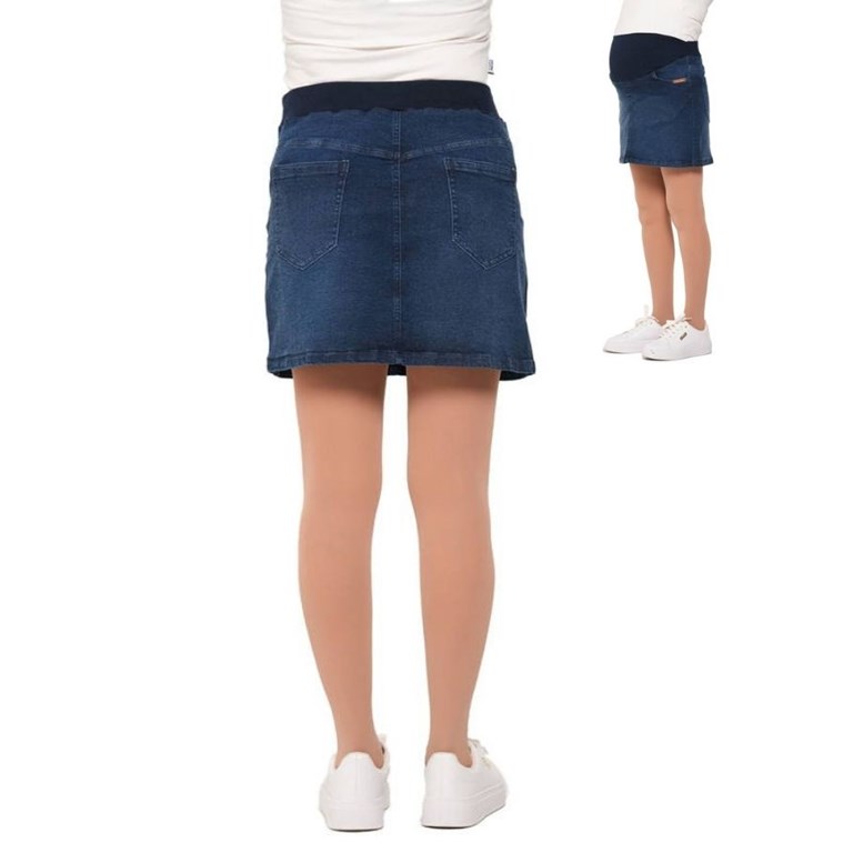 Pollera de jean con faja de algodon elastizada reforzada con elastico en la espalda.Que sera