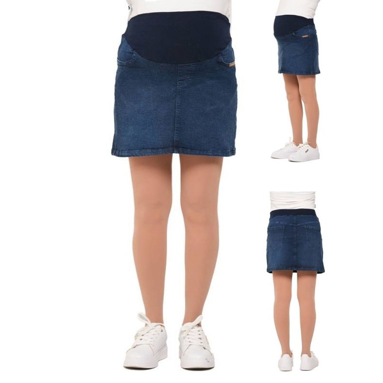 Pollera de jean con faja de algodon elastizada reforzada con elastico en la espalda.Que sera