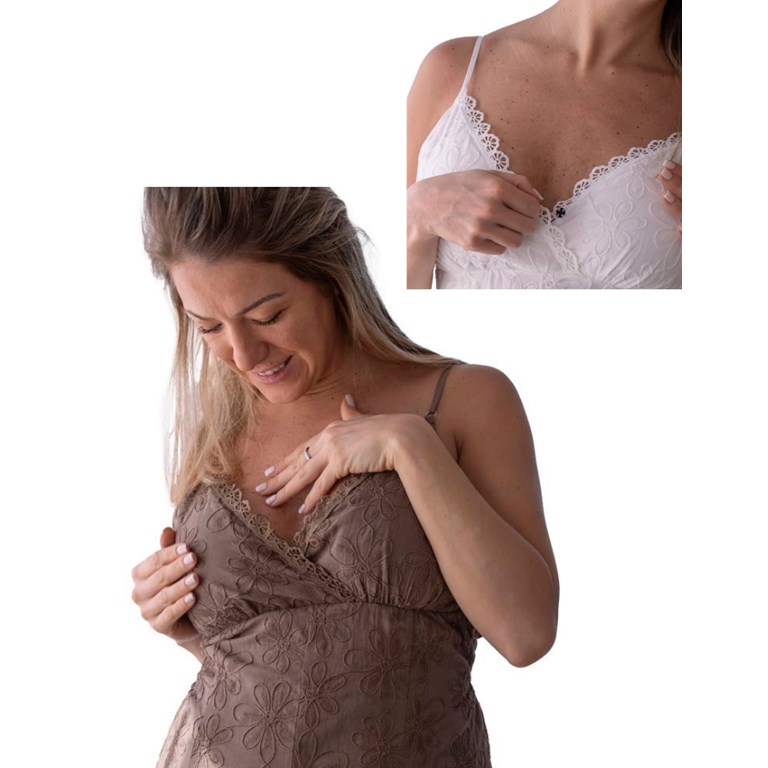 Vestido tela bordada con escote cruzado para amamantar.Que sera