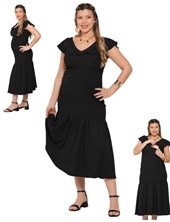 Vestido creep elastizado con escote en v y volados.Que sera