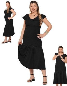 Vestido creep elastizado con escote en v y volados.Que sera