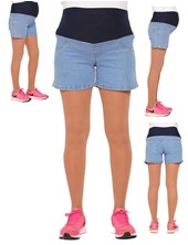 Short de jean elastizado celeste con faja elastizada de algodon.Que sera