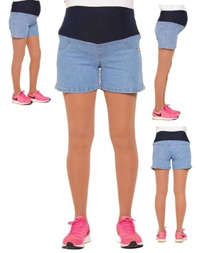 Short de jean elastizado celeste con faja elastizada de algodon.Que sera