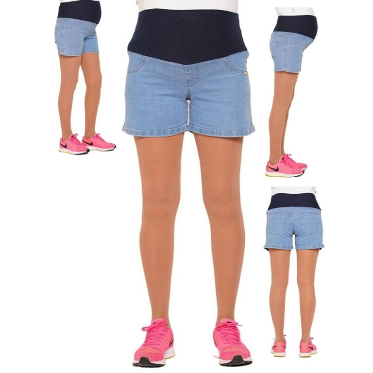 Short de jean elastizado celeste con faja elastizada de algodon.Que sera