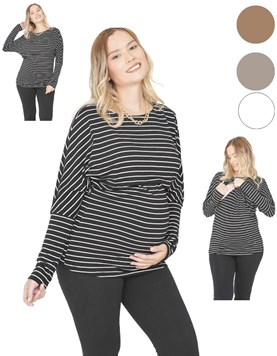 REMERA MANGA LARGA FM MODAL RAYAS VISCOSA OVERSIZE PARA AMAMANTAR. QUE SERA